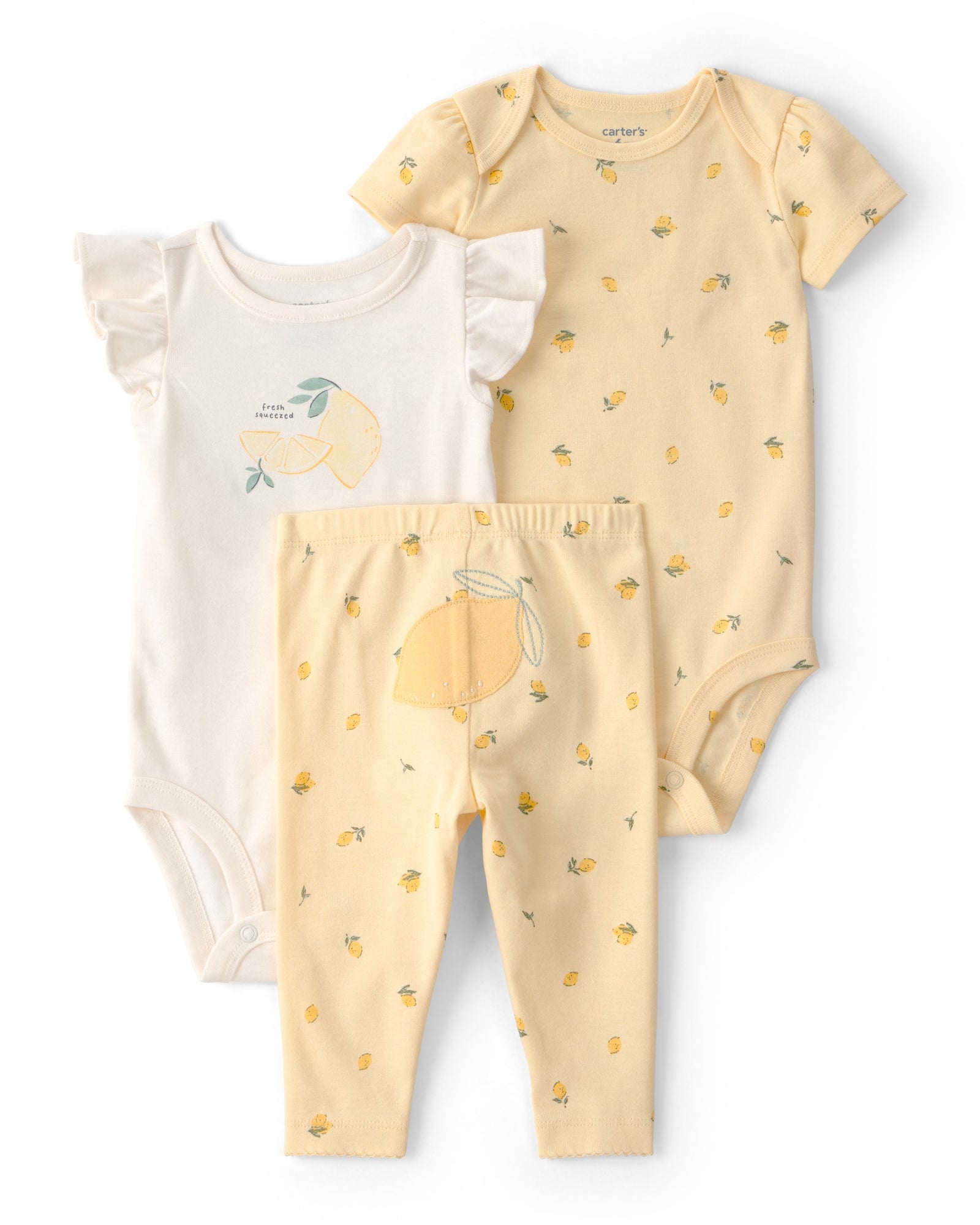 Conjunto de 3 piezas pañalero y pantalón - Limón - Amarillo/Blanco