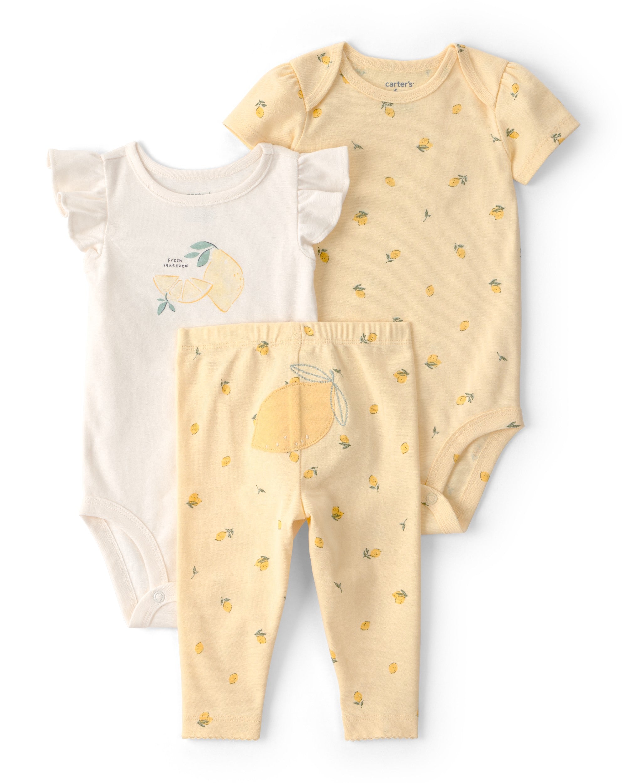 Conjunto de 3 piezas pañalero y pantalón - Limón - Amarillo/Blanco