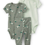 Conjunto de 3 piezas - pequeños personajes - dinosaurio - verde