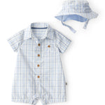 Conjunto De 2 Piezas Con Romper A Cuadros Y Gorro - Azul
