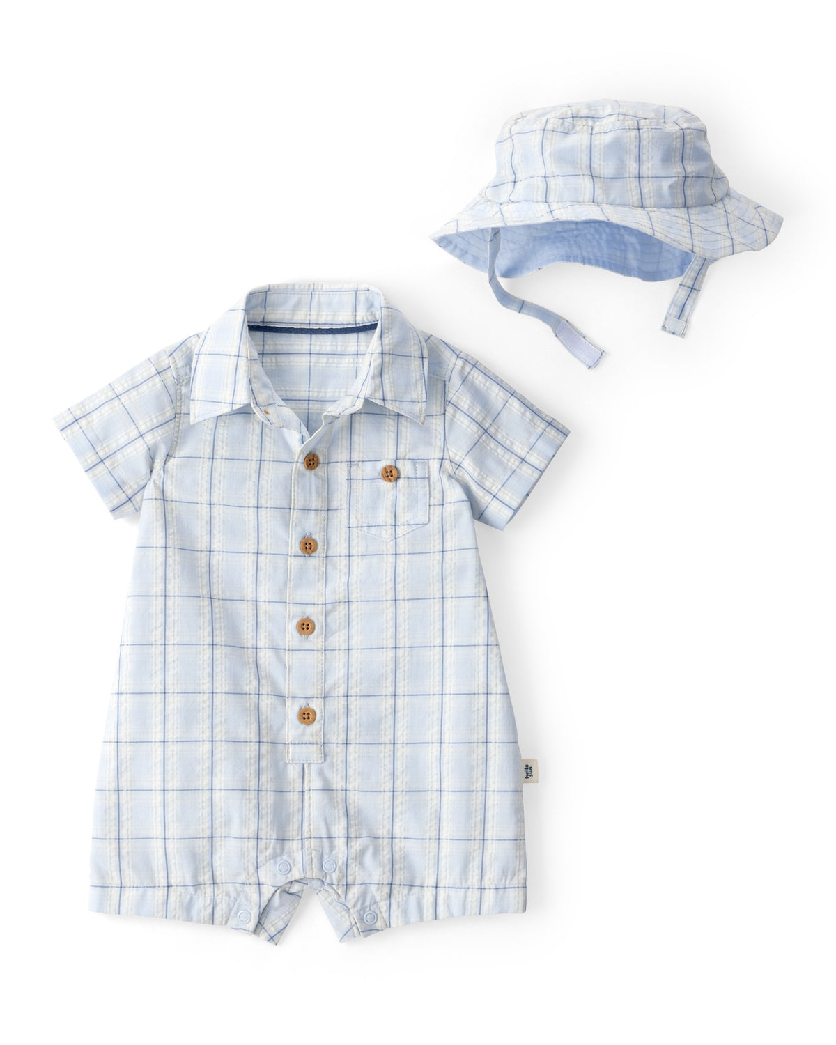 Conjunto De 2 Piezas Con Romper A Cuadros Y Gorro - Azul