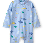 Traje De Baño De 1 Pieza De Protección Solar Con Peces Azul - Multi