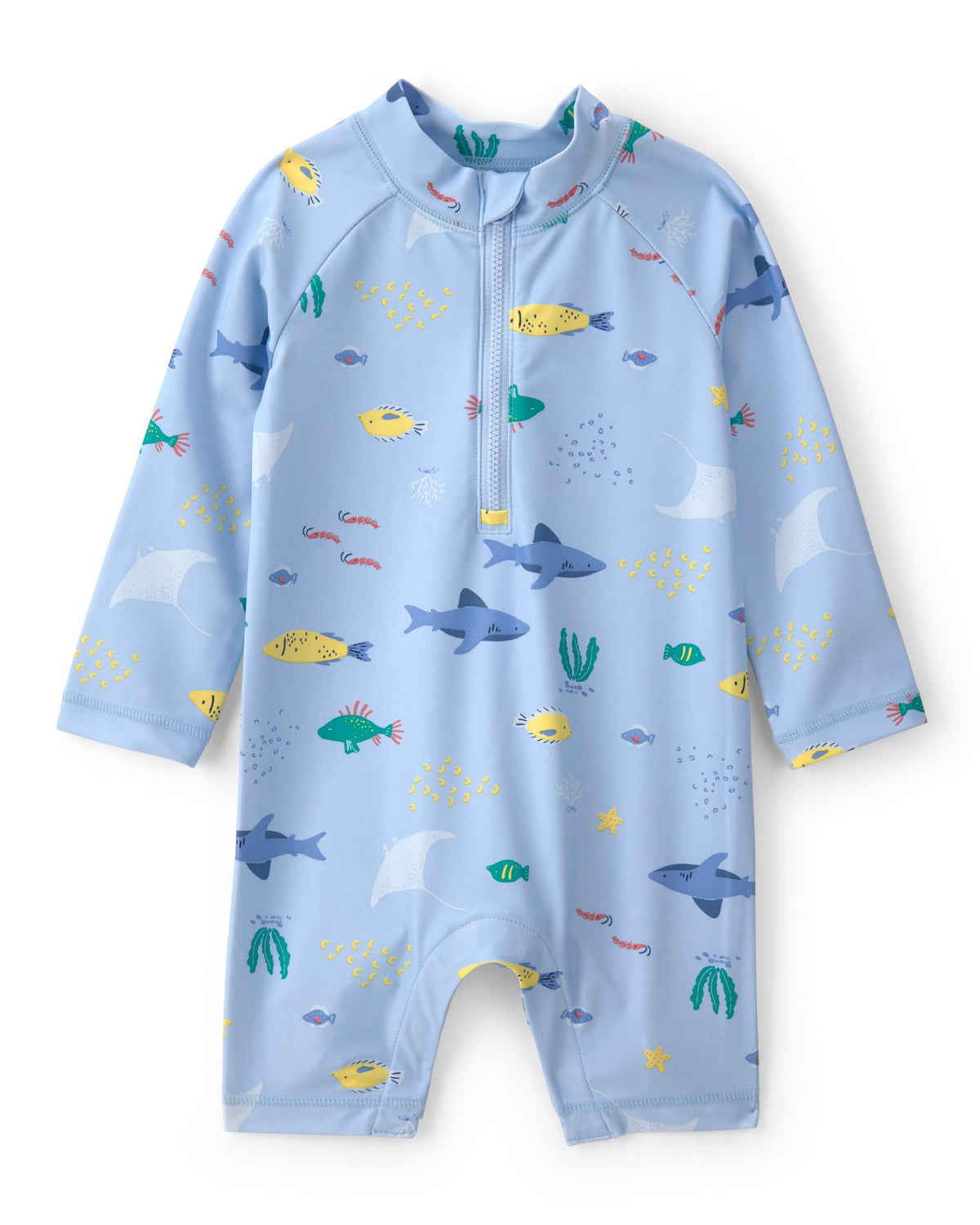 Traje De Baño De 1 Pieza De Protección Solar Con Peces Azul - Multi