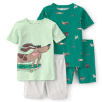 Pijama de 4 Piezas 100% Algodón de Ajuste Ceñido y Patinetas - Verde