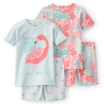Pijama De 4 Piezas 100% Algodón De Ajuste Ceñido Y Flamingos - Multi