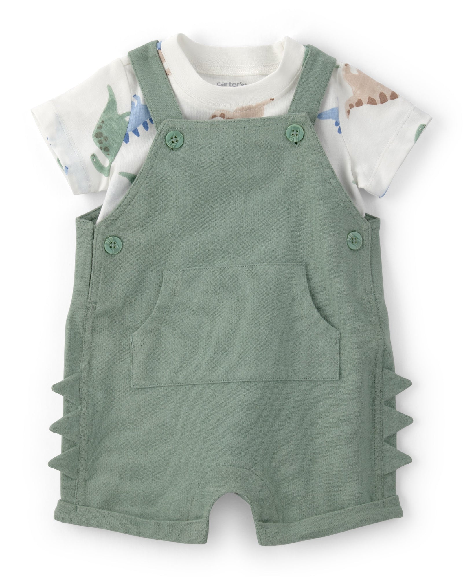 Conjunto de 2 piezas overol corto - Dinosaurio - Verde