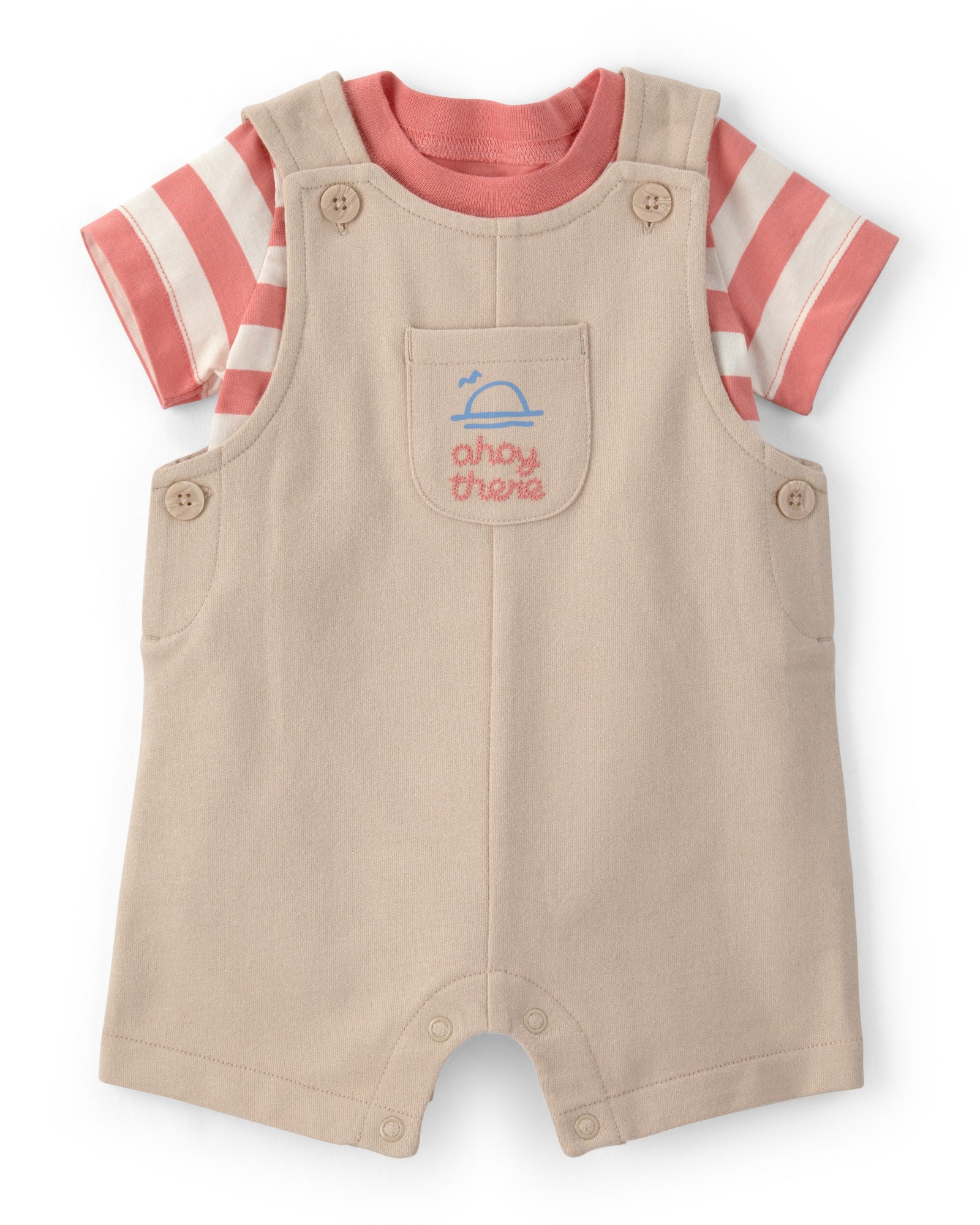 Conjunto de 2 piezas camisa y overol corto - Beige