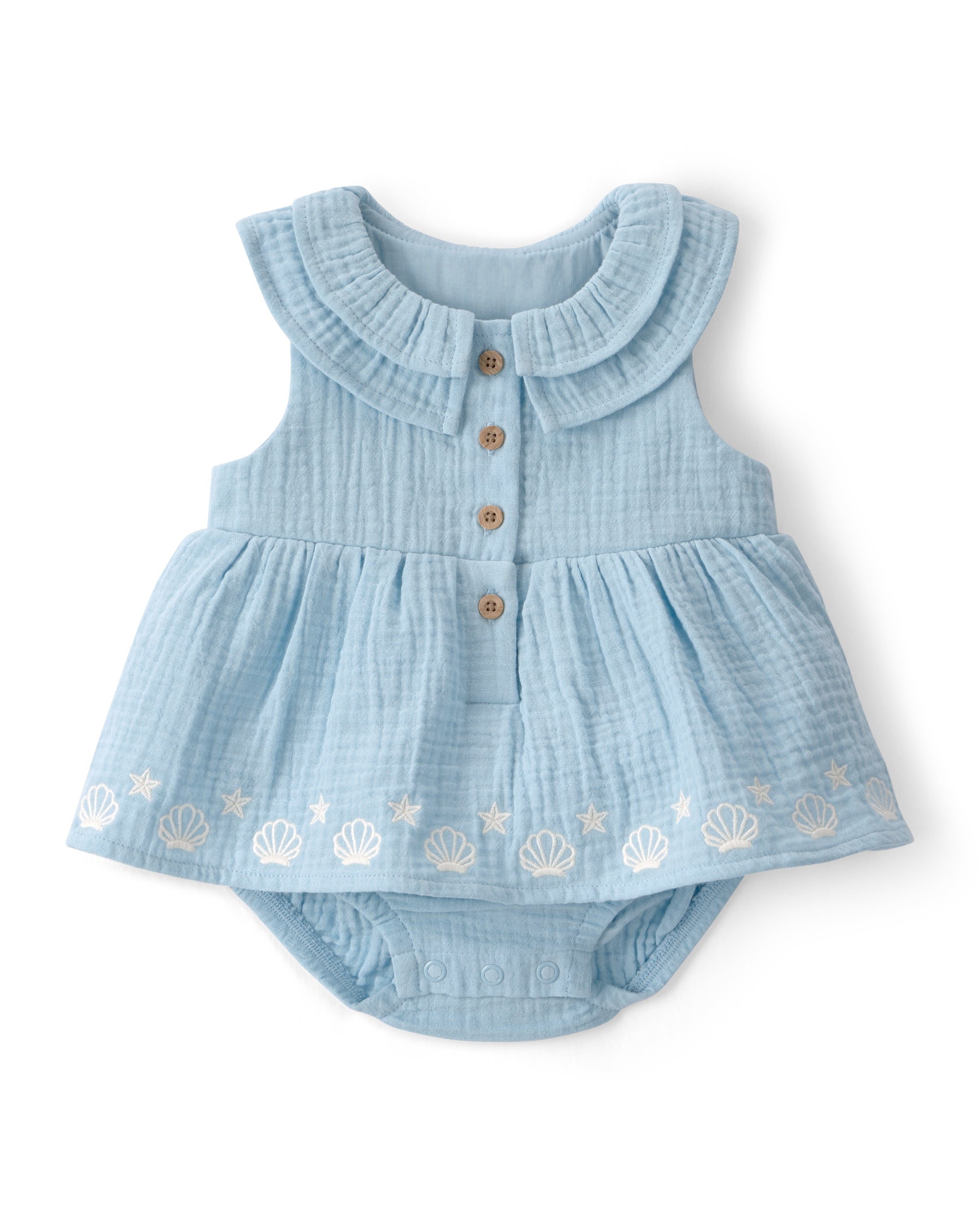 Vestido Pañalero - Bordado - Conchitas De Mar