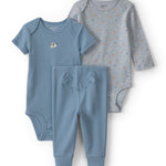 Conjunto de 3 piezas con pañaleros y pantalón de perritos - Azul
