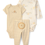 Conjunto de 3 piezas con pañaleros y pantalón de león - Amarillo