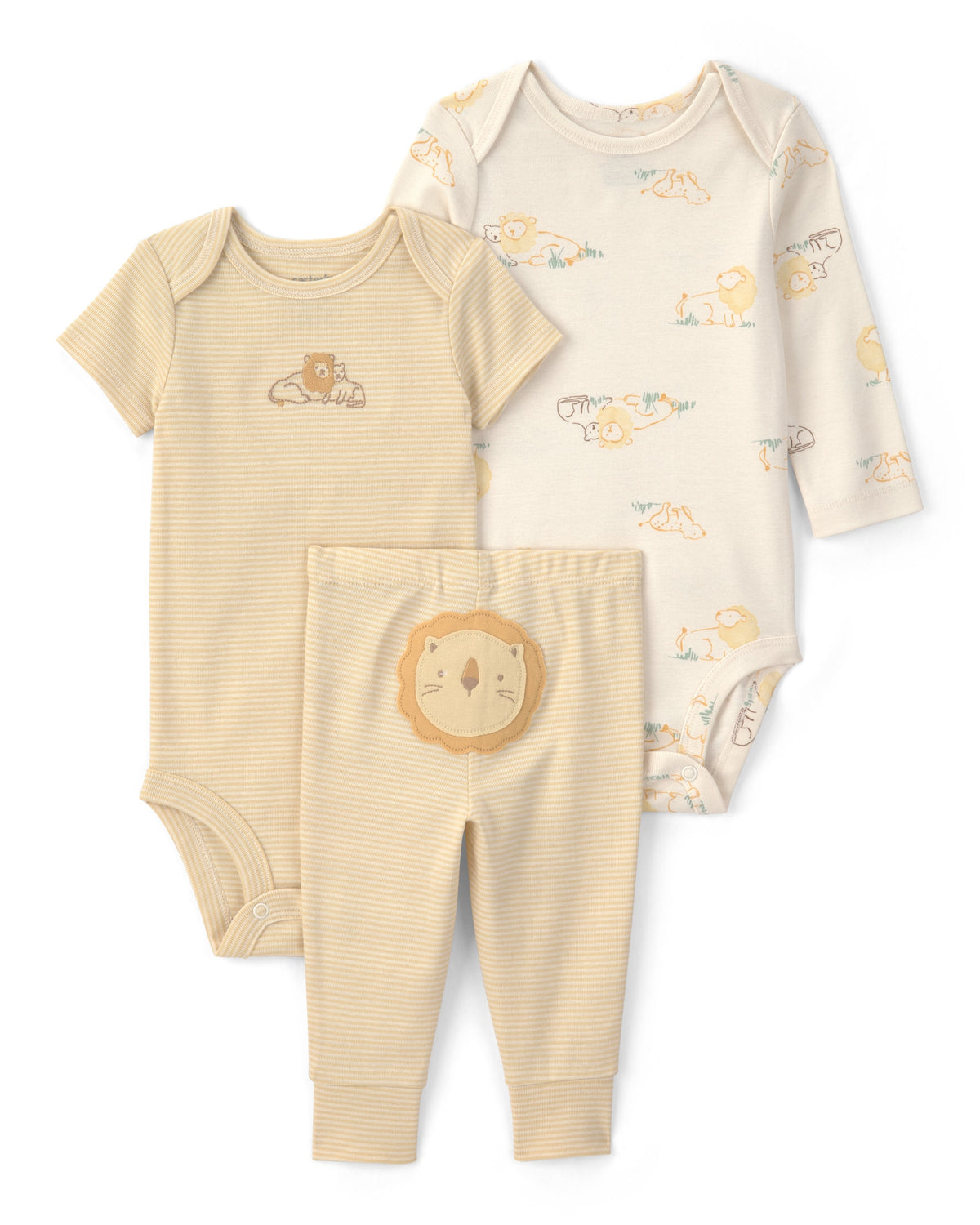 Conjunto de 3 piezas con pañaleros y pantalón de león - Amarillo