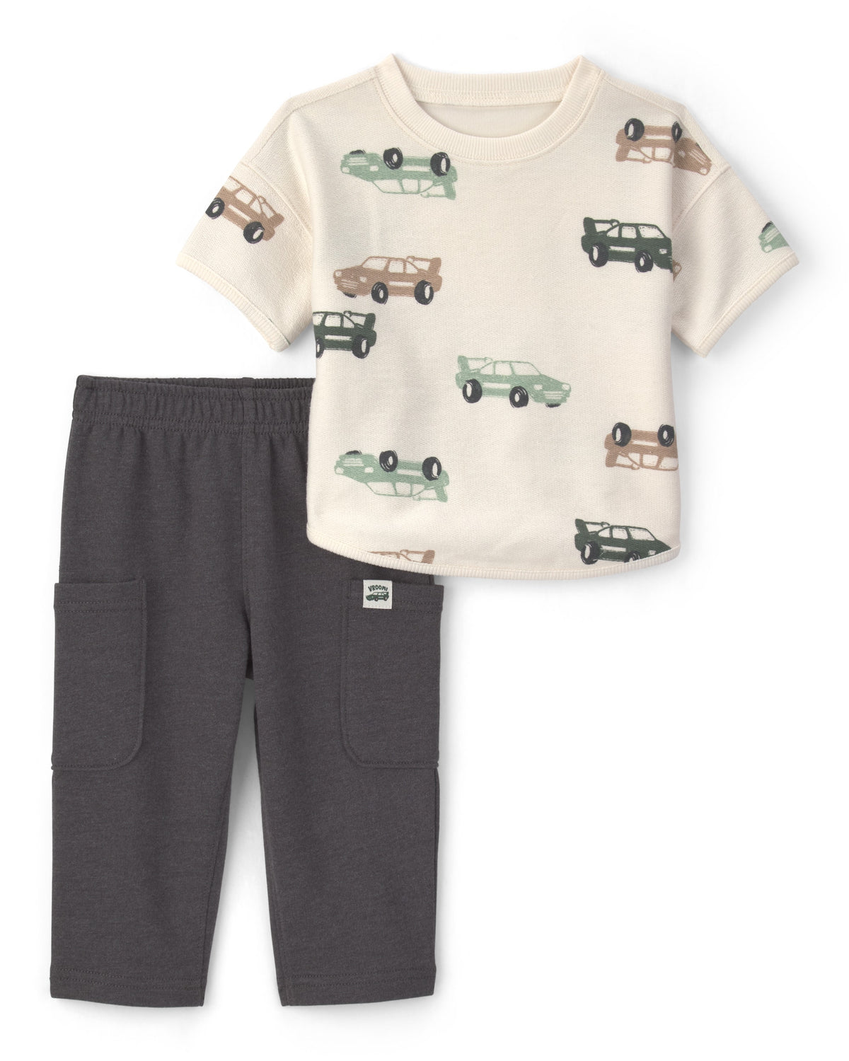 Conjunto De 2 Piezas Con Playera Y Pantalón De Carritos - Blanco