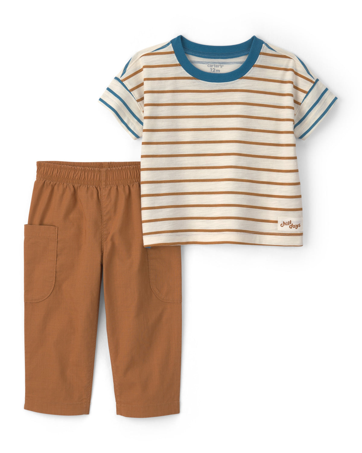 Conjunto de 2 Piezas Playera de Manga Corta a Rayas y Pantalón