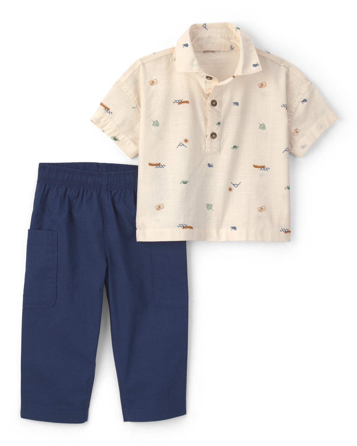 Conjunto De 2 Piezas De Polo Y Pantalón De Chambray - Beige