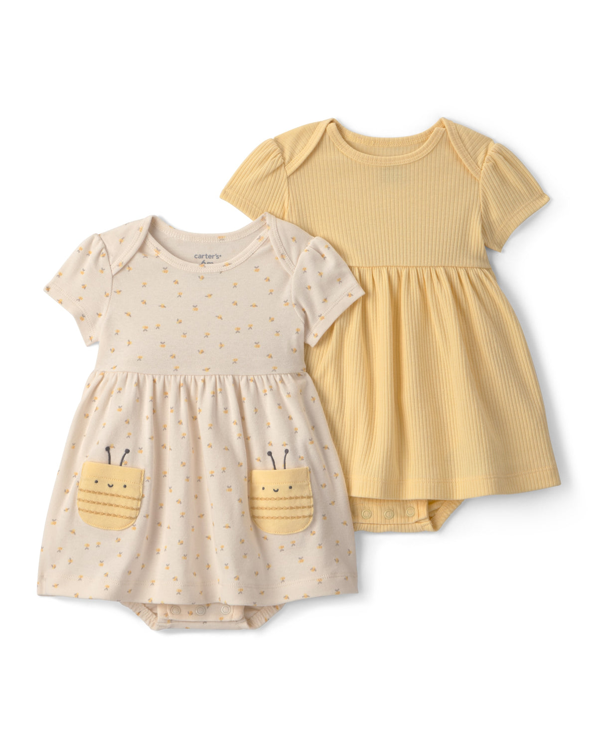 Paquete de 2 vestidos con pañalero integrado de manga corta - Amarillo