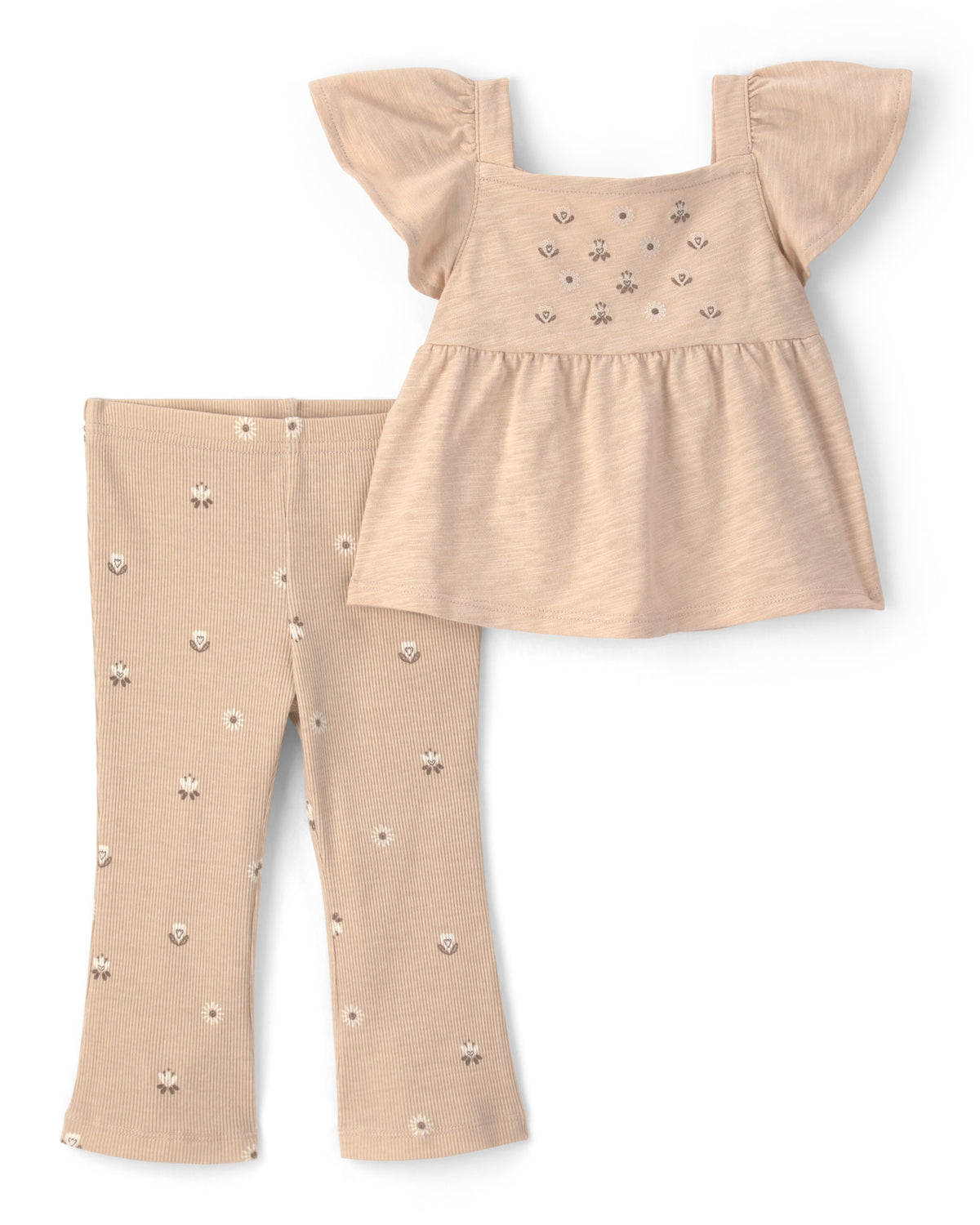 Conjunto De 2 Piezas Floral De Playera Sin Mangas Y Pantalón - Beige