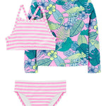 Traje de Baño de 3 Prendas Rayas Rosa