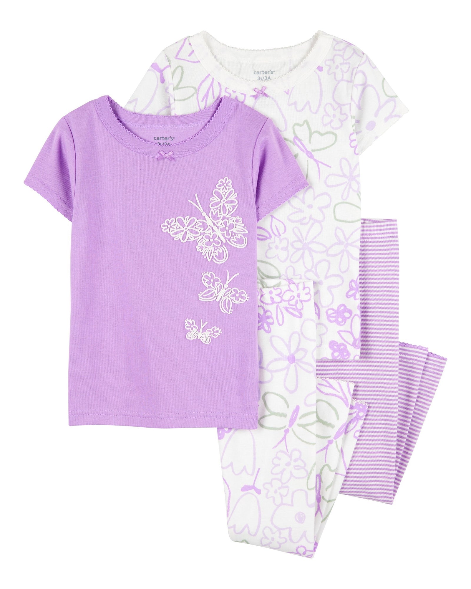 Pijama de 4 piezas de Algodón - Estampado Flores y Mariposas