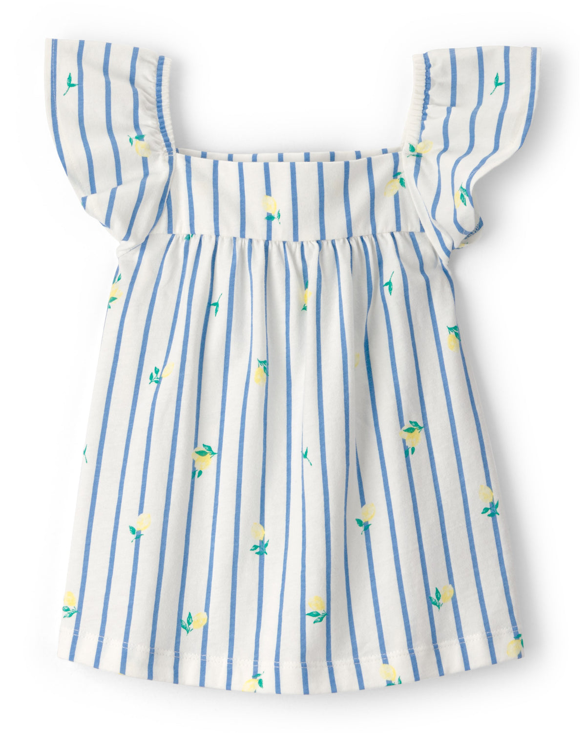 Playera de Limones a Rayas con Manga Volante - Azul/Blanco