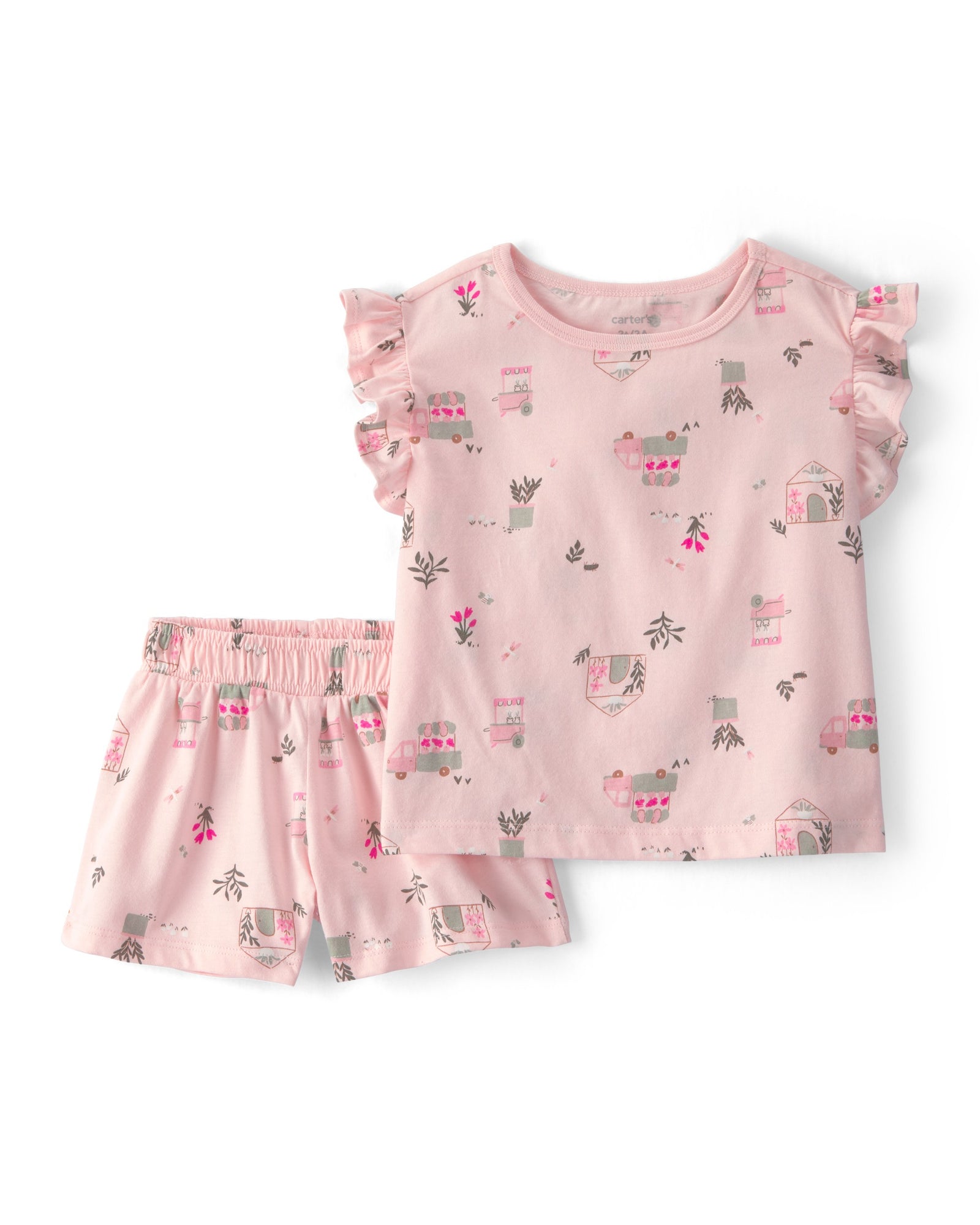 Conjunto de 2 piezas camisa y shorts - camión de flores - rosados