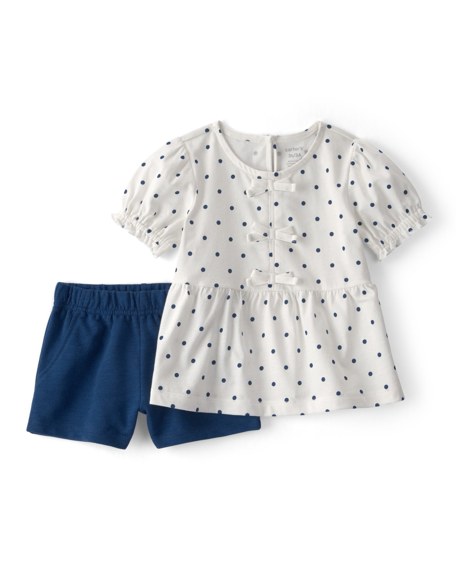 Conjunto De 2 Piezas De Blusa Con Lunares Y Short