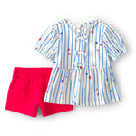 Conjunto De 2 Piezas De Playera Con Fresas Y Short Azul/Rojo - Multi