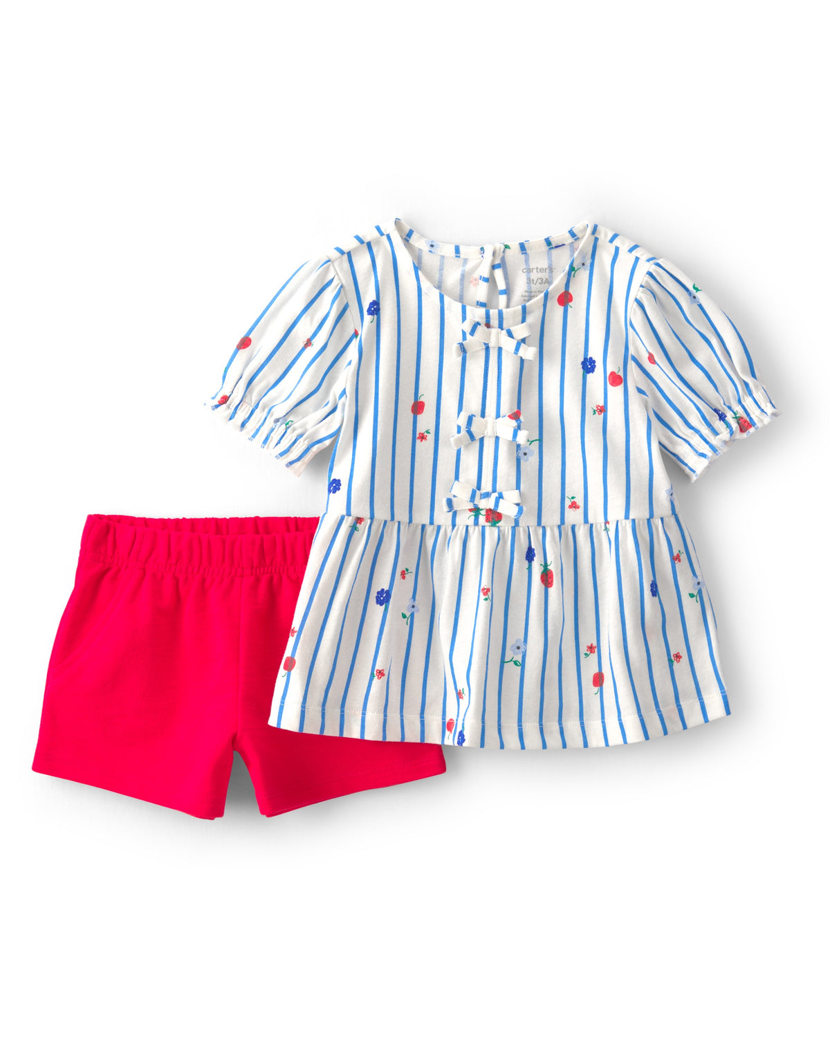 Conjunto De 2 Piezas De Playera Con Fresas Y Short Azul/Rojo - Multi