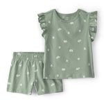 Conjunto De 2 Piezas De Playera Y Short Floral Verde - Multi