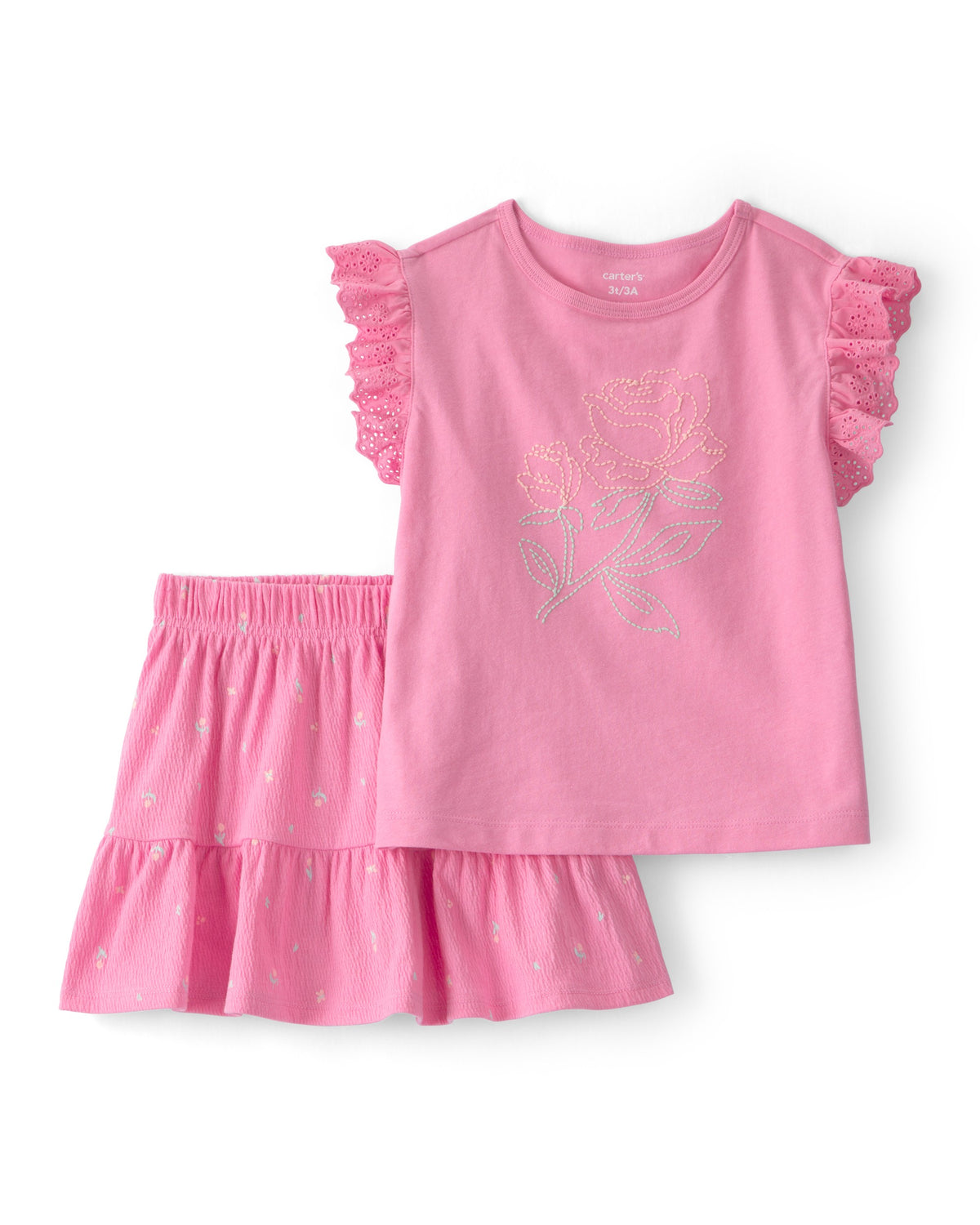 Conjunto De 2 Piezas Floral De Playera Y Short Y Rosa - Multi