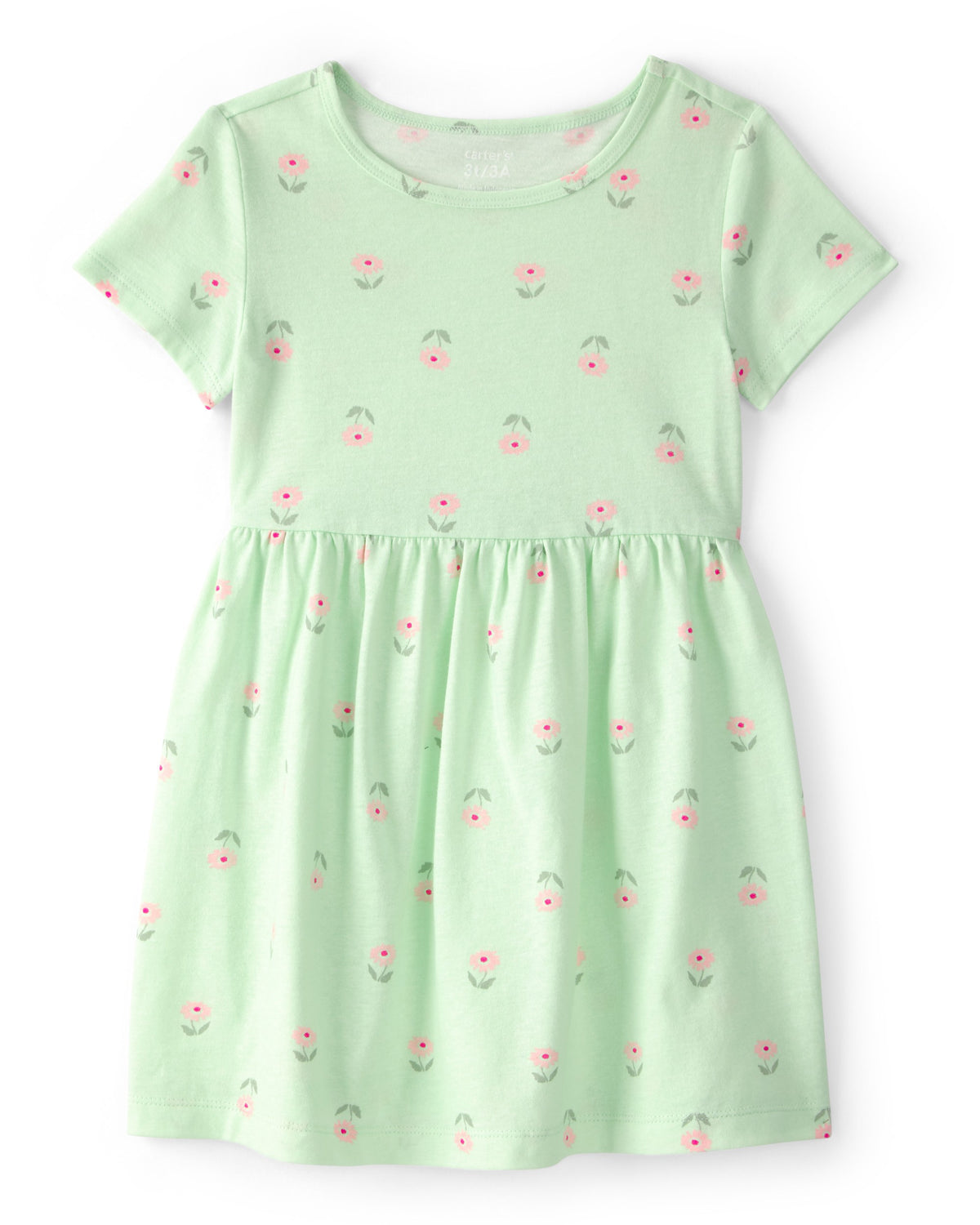 Vestido de Manga Corta Floral - Verde