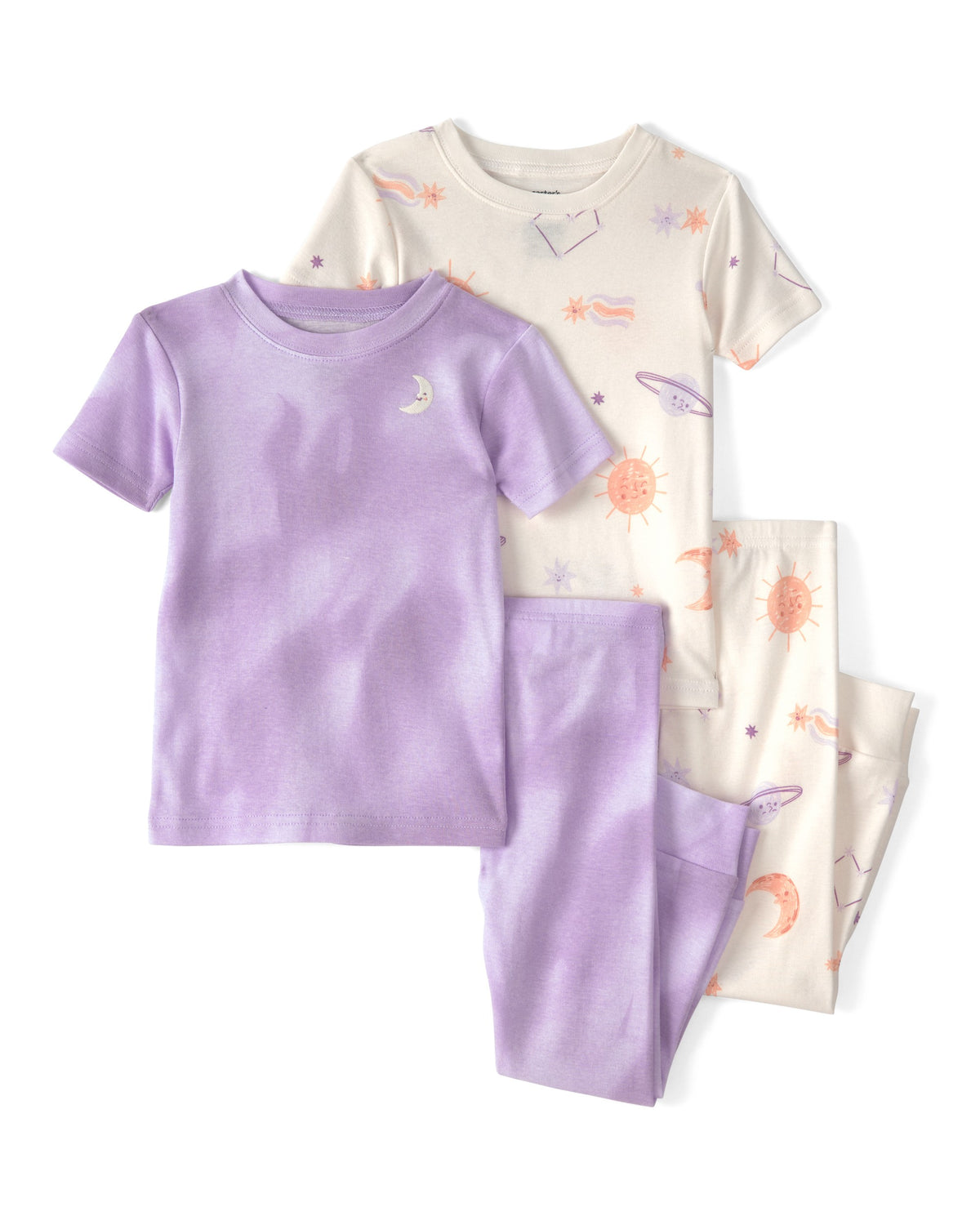 Pijama de 4 Piezas de Algodón 100% Ajuste Ceñido - Constelación Espacial Tie-Dye - Morado
