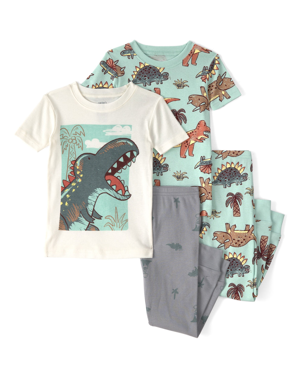 Pijama De Algodón 4 Piezas Con Dinosaurio - Multi