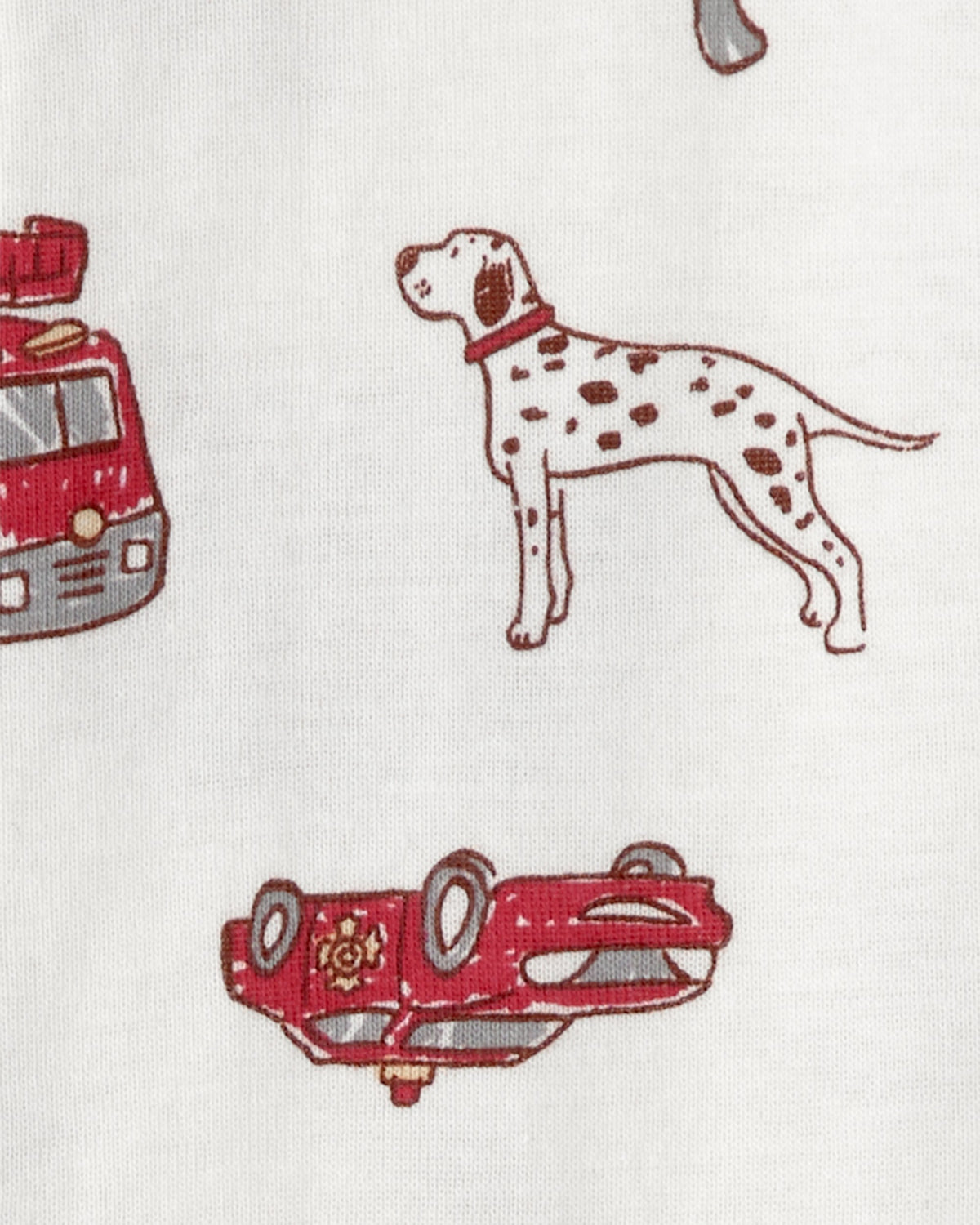 Pijama de 1 Pieza de Algodón 100% Ajuste Ceñido - Camión de Bomberos - Blanco