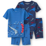 Pijama De 4 Piezas 100% Algodón De Ajuste Ceñido Y Tiburones - Multi