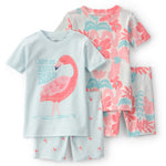 Pijama De 4 Piezas 100% Algodón De Ajuste Ceñido Y Flamingos - Multi