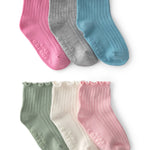 6 Pares De Calcetines Tobilleros De Borde De Lechuga - Multi