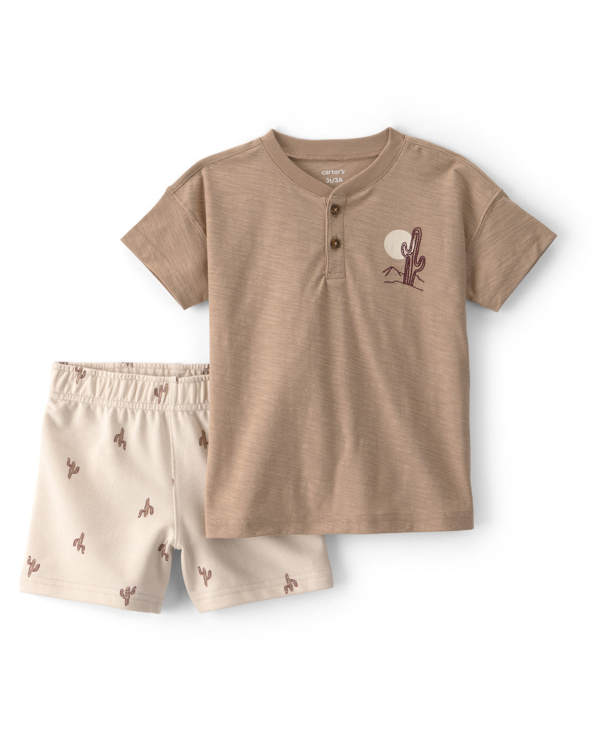 Conjunto de 2 Piezas Henley de Cactus y Short - Café