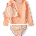 Traje De Baño De 3 Piezas A Rayas Con Playera - Multi