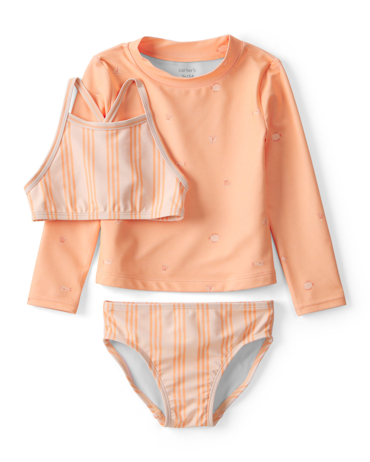 Traje De Baño De 3 Piezas A Rayas Con Playera - Multi
