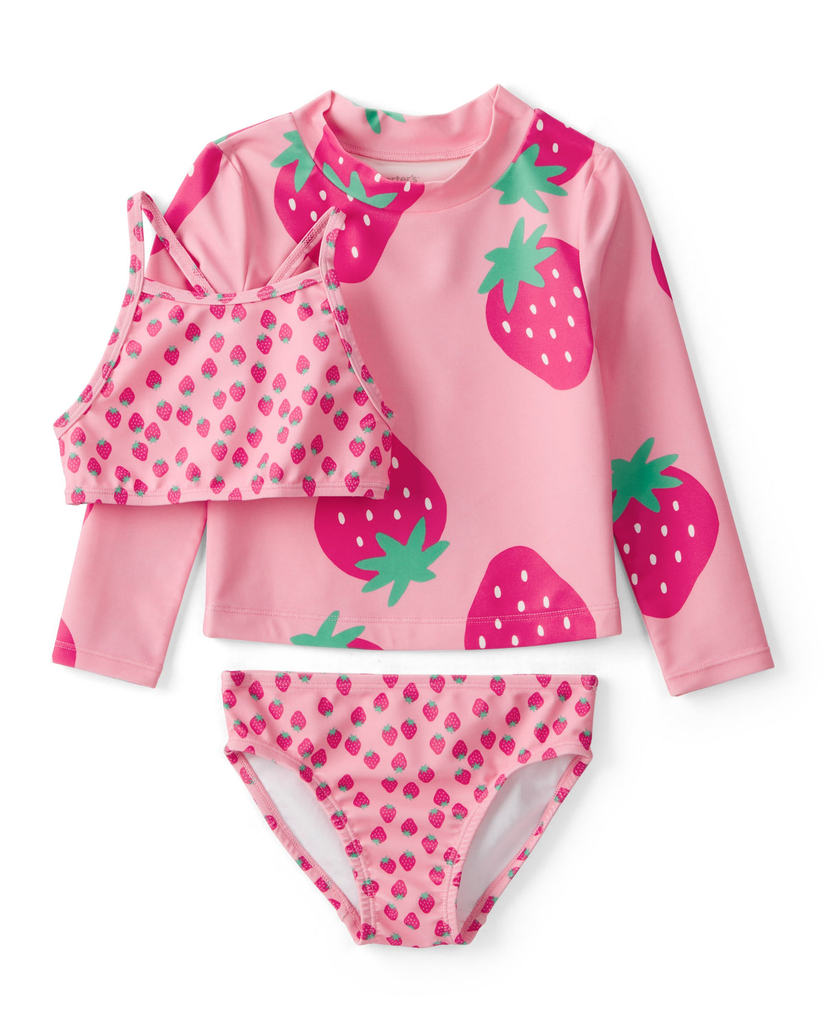 Traje De Baño De 3 Piezas Con Playera Para Nadar Con Fresas - Multi