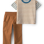 Conjunto de 2 Piezas Playera de Manga Corta a Rayas y Pantalón