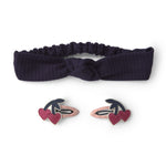 Set de 2 piezas (cinta para la cabeza con motivo de cerezas y pinza para el pelo) - azul marino/rojo